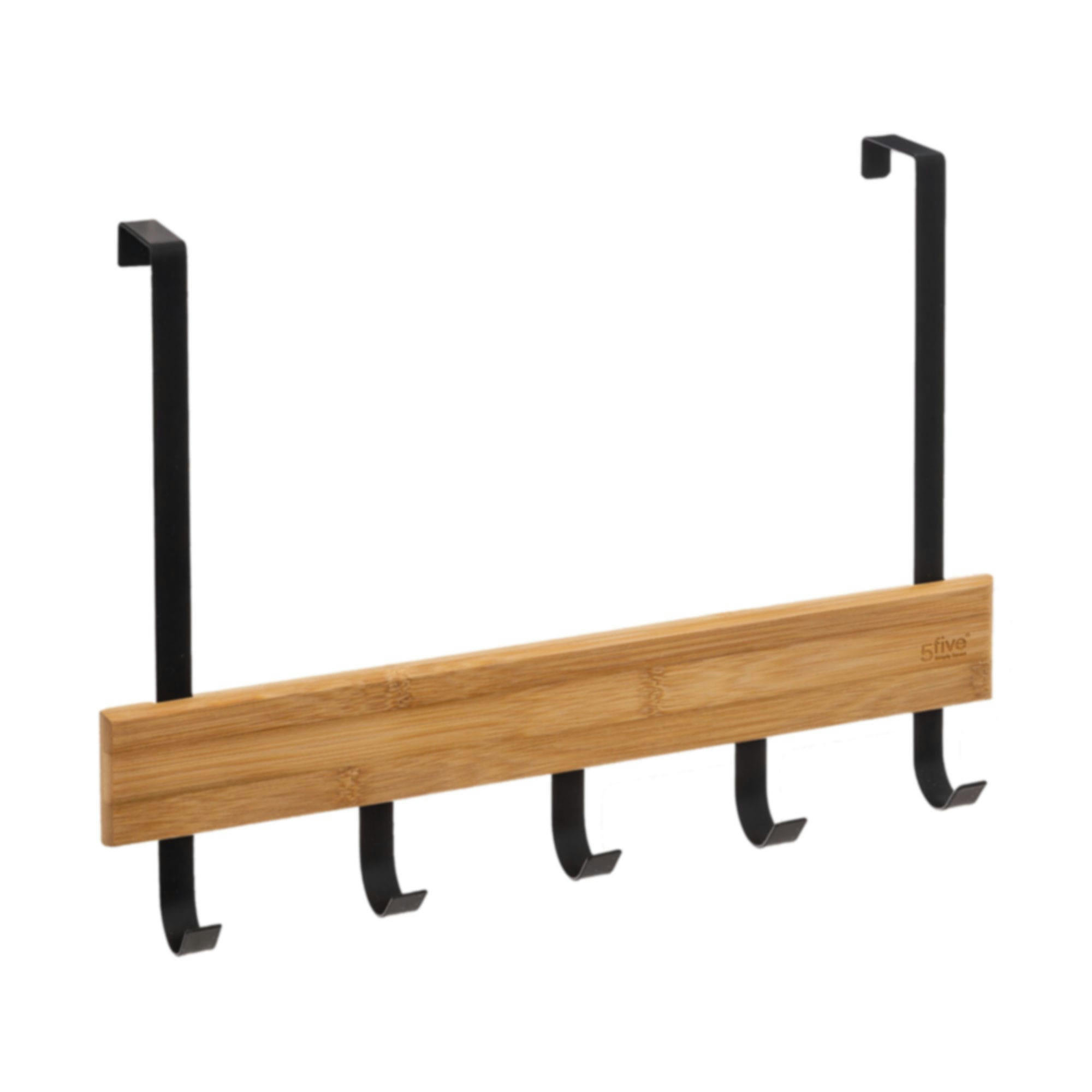 - Portemanteau de porte en bambou et métal noir - 40x2x29.8cm