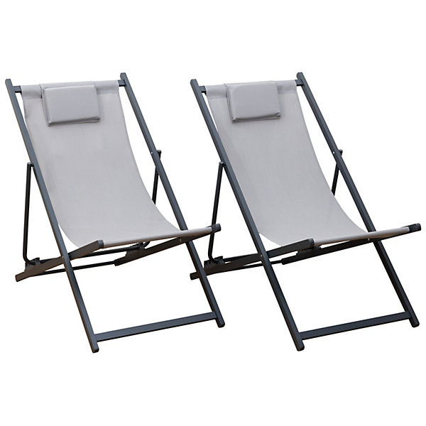 Lot de 2 chiliennes CYPRUS - textilène gris/structure anthracite - HAPPY GARDEN