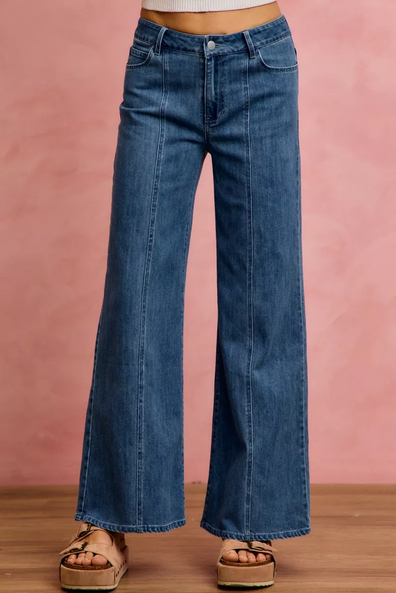 Seam Detail Mid Rise Stretch Denim Jeans