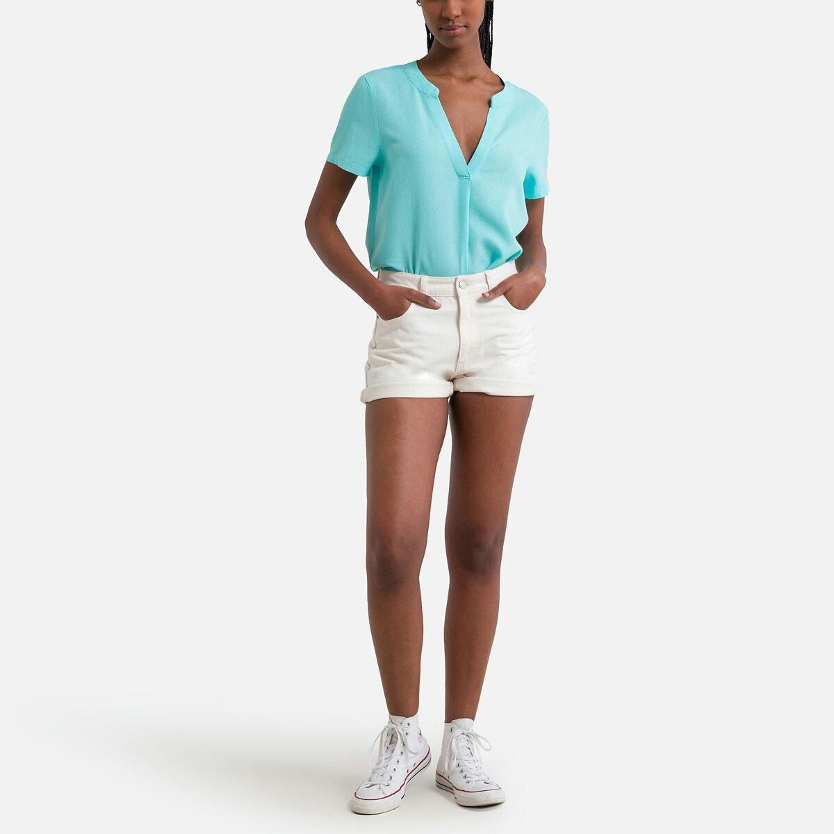 Blouse col V, manches courtes