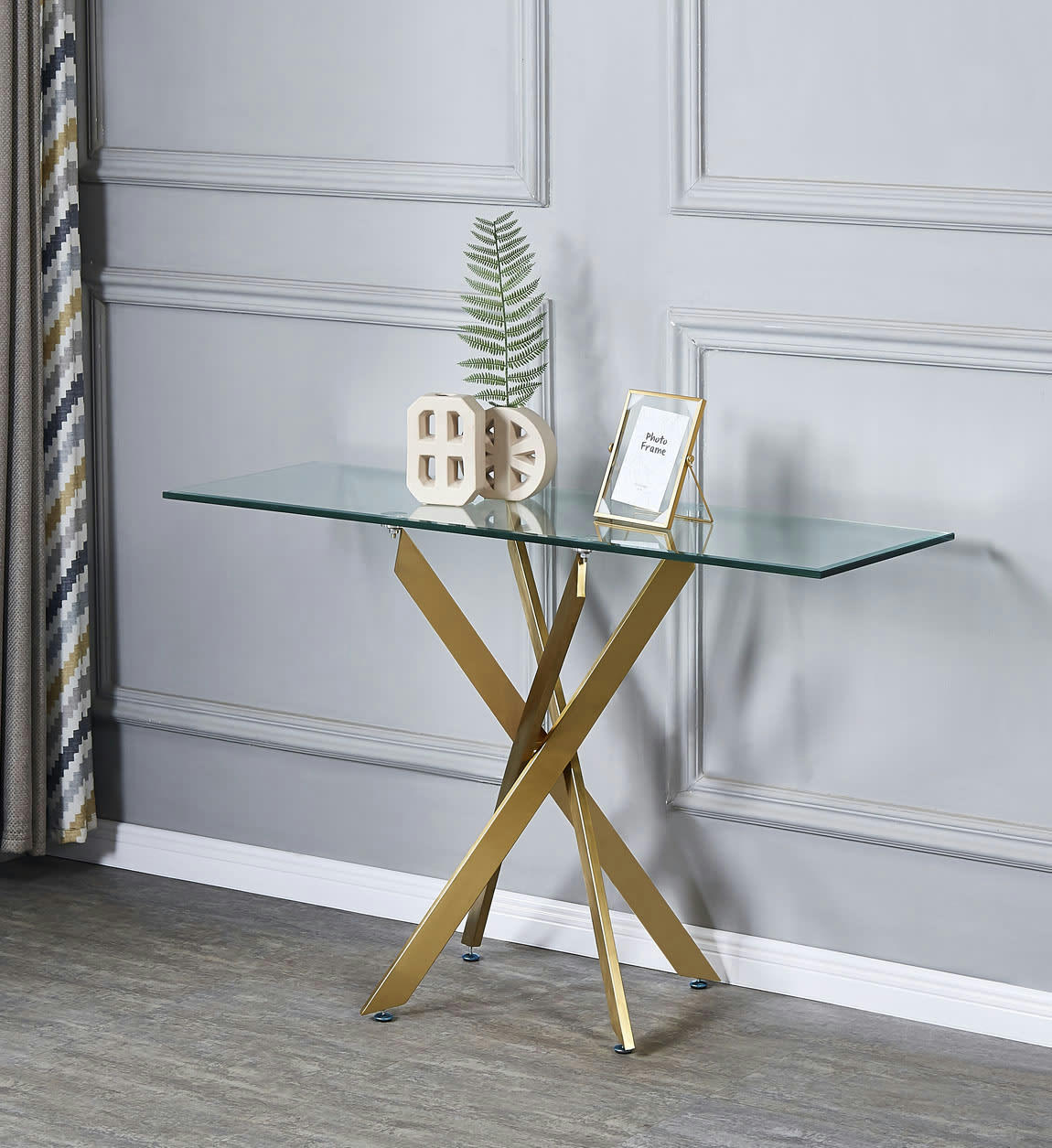 BERLIN - Console en verre et acier chromé doré