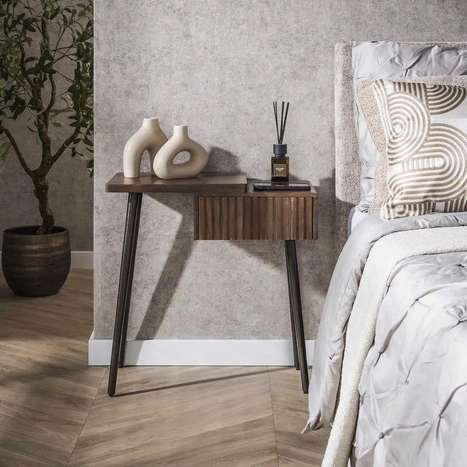 Hoyz Collection - Nachtkastje Carve 1 Lade Links - Massief Acacia Bruin