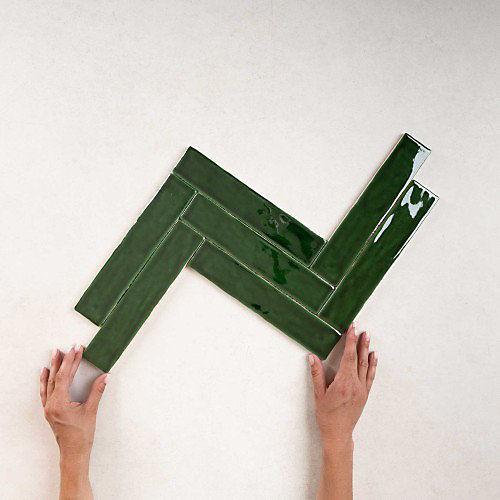 Faïence Effet Zellige Vert émeraude SAONA 5x25 Green - Les Carreaux de Jean