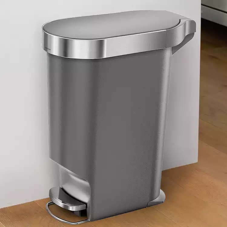 Simplehuman 40 Litre Plastic Slim Pedal Bin - Grey