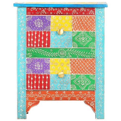 NNEVL Hand Painted Bedside Cabinet 40x30x50 cm Solid Mango Wood