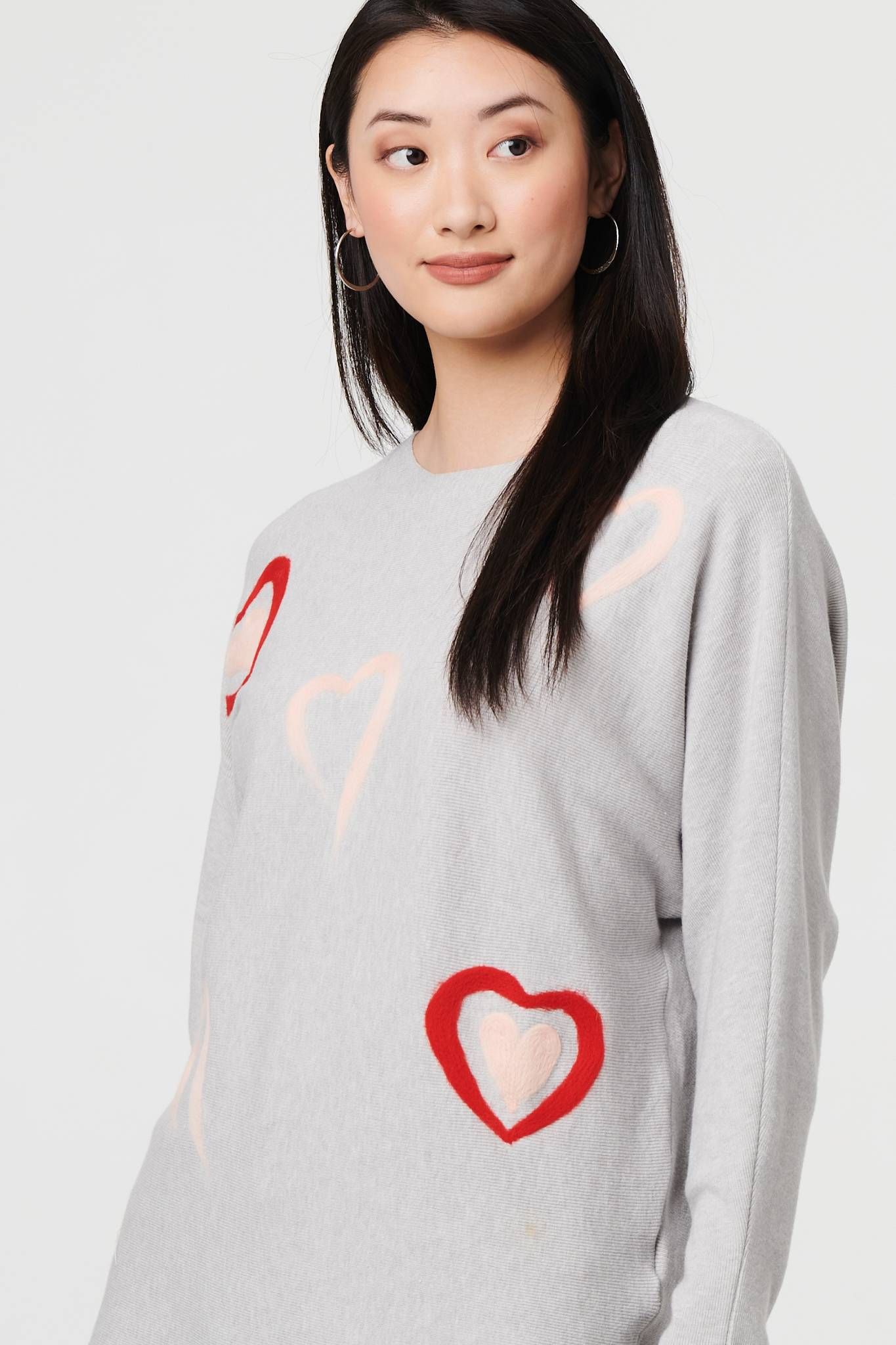 Izabel London Heart Print Batwing Sleeve Jumper
