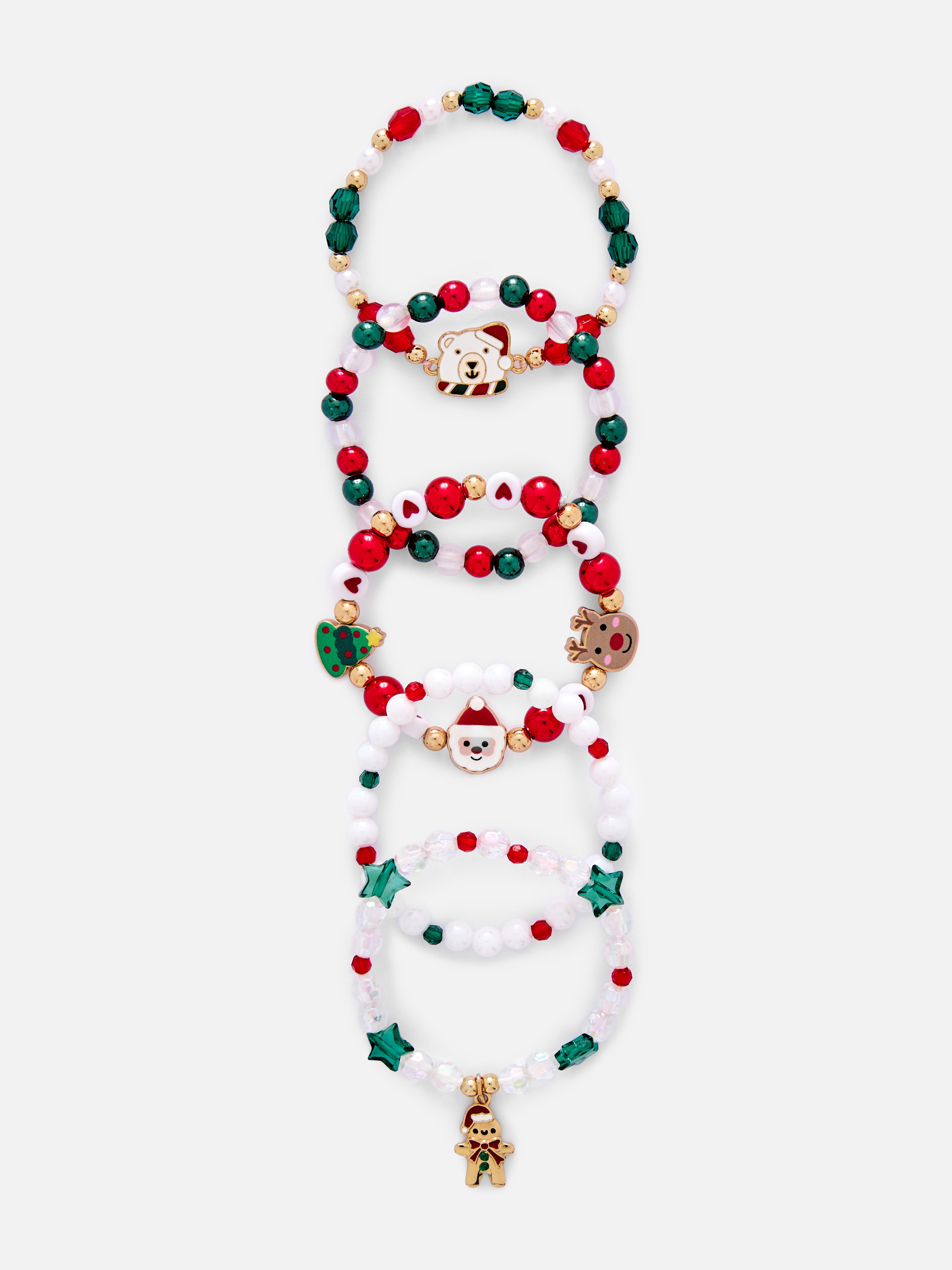 5pk Christmas Beaded Bracelets