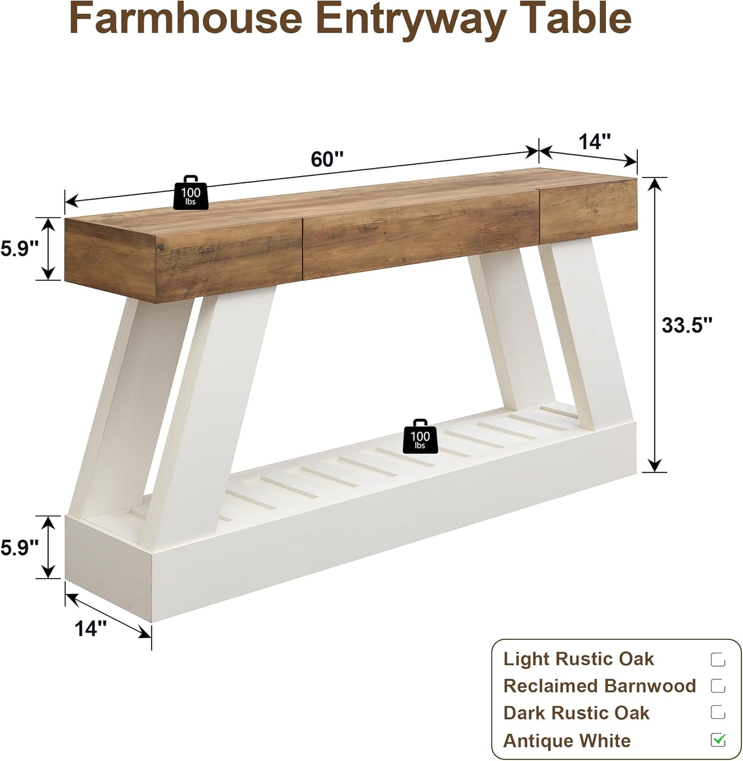 OKD 60 Farmhouse Entryway Table with Drawer, Console Table Behind Sofa, Narrow Long Entryway for Hallway, Living Room, Hallway, Behind Couch(Antique White)