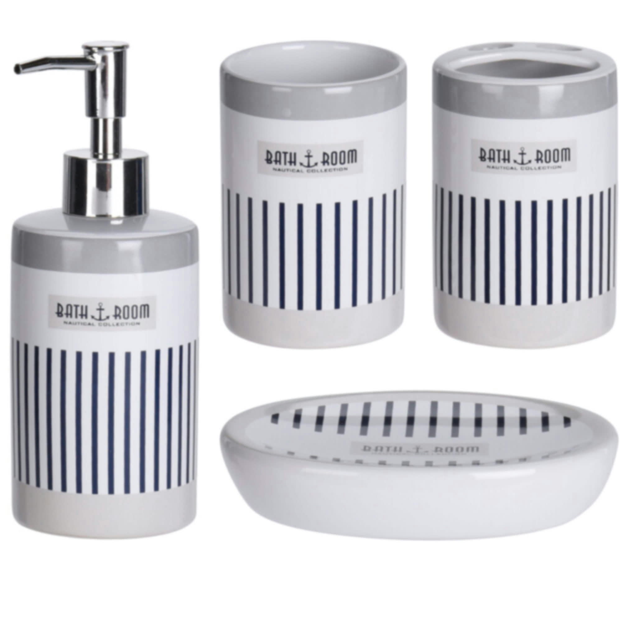 - Set salle de bain bleu et blanc - 4 Pièces