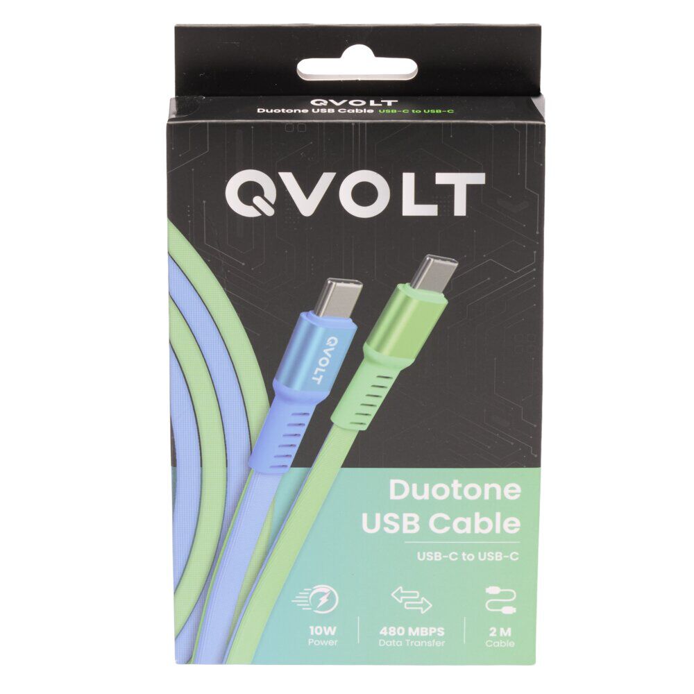 Câble USB-C vers USB-C charge rapide bicolore vert et bleu 2m