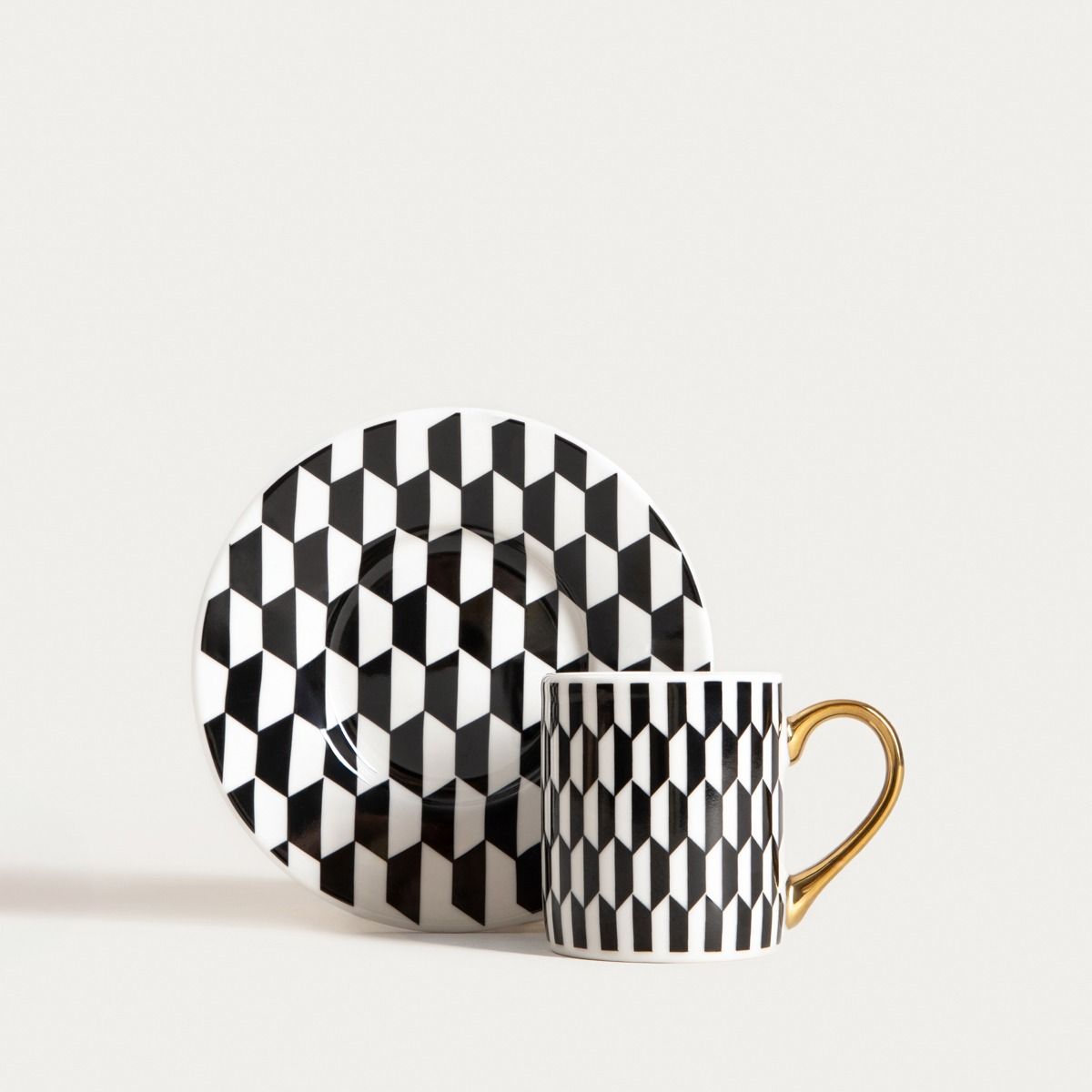 Filiżanka ze spodkiem LUNYA w czarno-białe wzorki 0,1 l