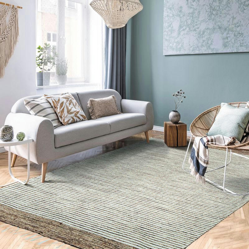 TERRA - Tapis 100% coton bandes sable-blanc 190x290