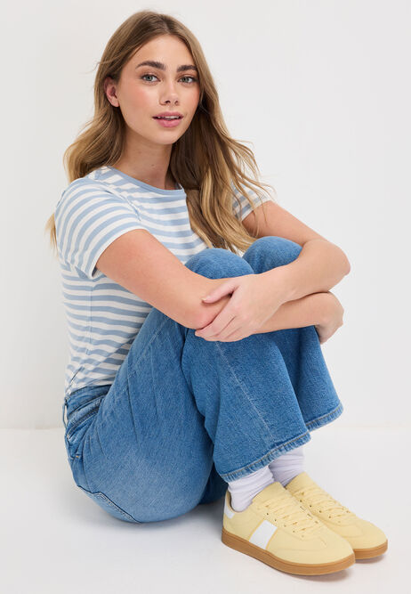 Womens Yellow Retro Stripe Gum Sole Trainers