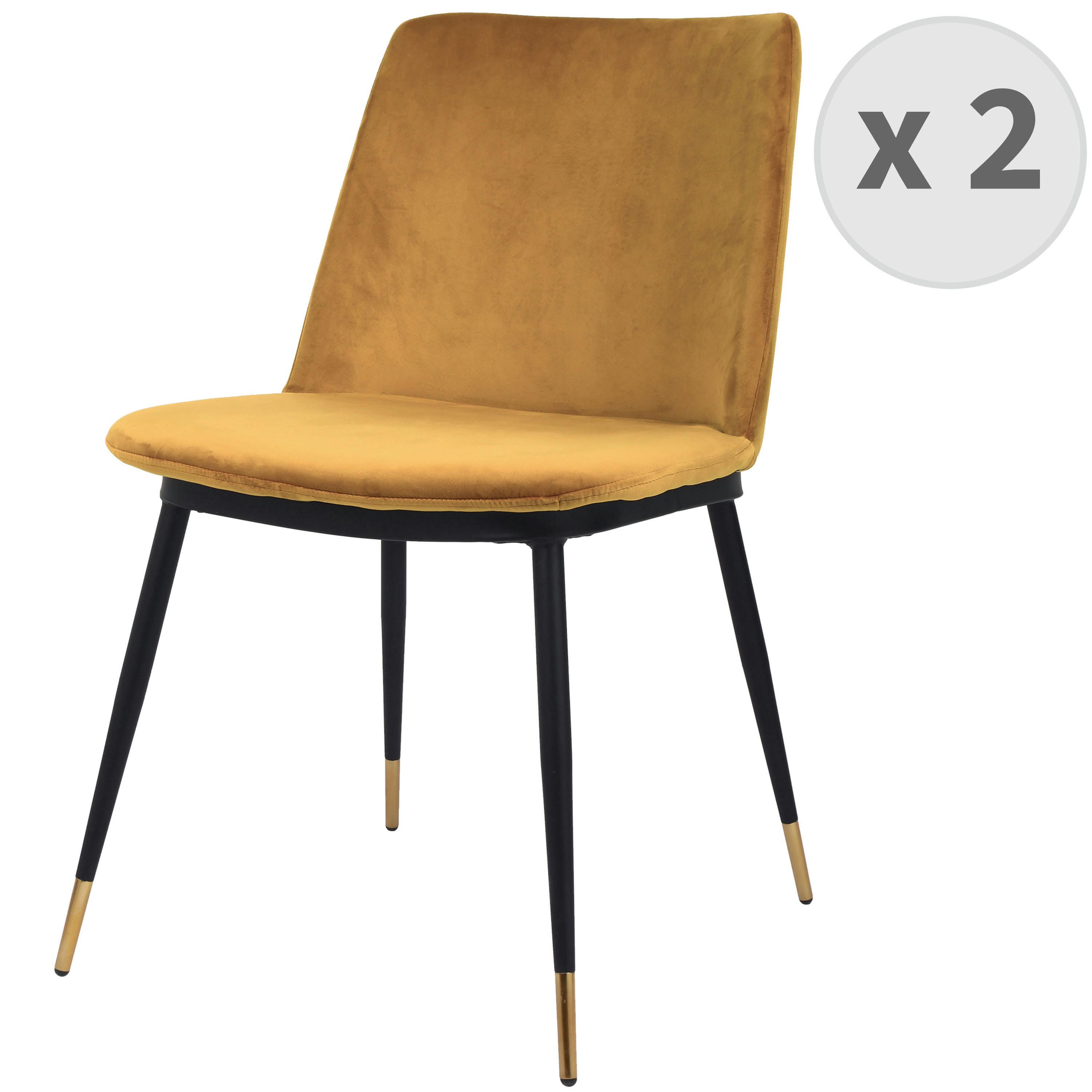 ENZO - Chaise en velours Moutarde, pieds métal noir mat et doré (x2)