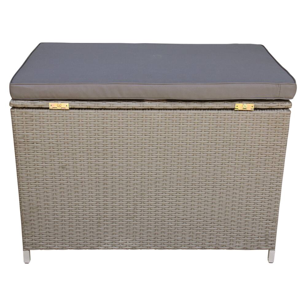 Patioflare Wicker Outdoor Storage Deck Box/Bench for Patio/Garden, Grey, 80-Gal