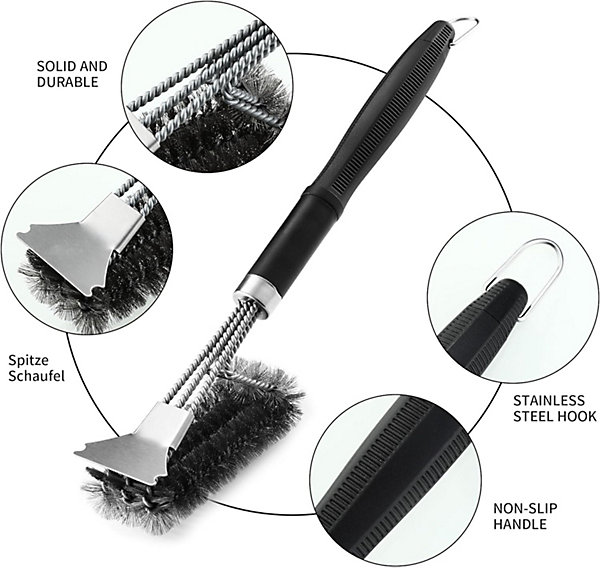 Brosse de nettoyage pour barbecue, brosse de nettoyage 3 en 1 pour barbecues à gaz et à charbon (40,5 x 14,5 cm)