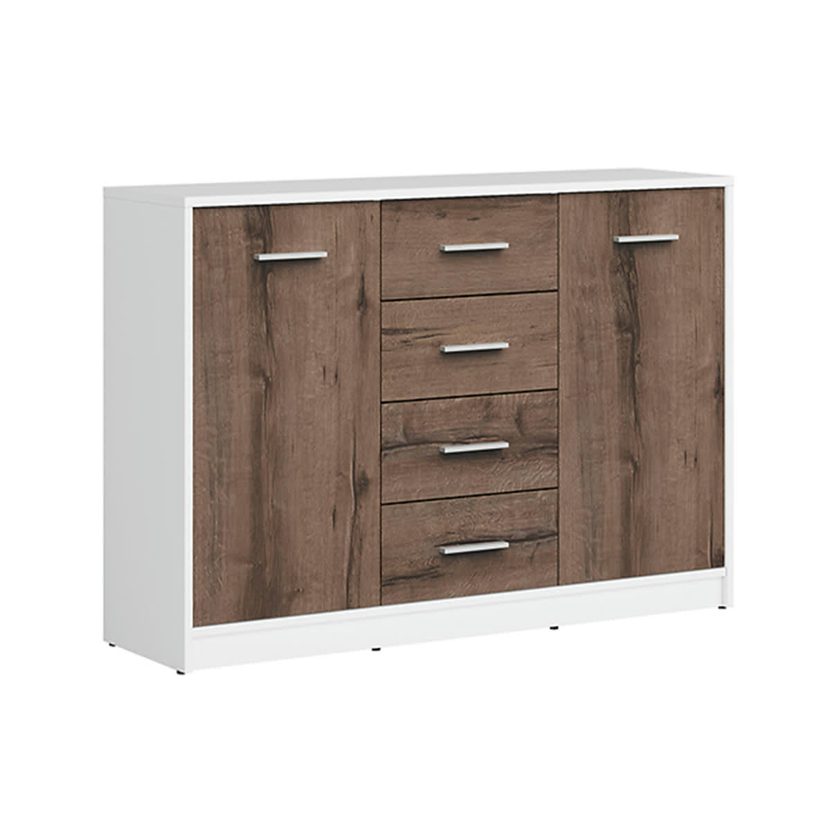 - Buffet 2 portes 4 tiroirs stratifiés naturel foncé et blanc