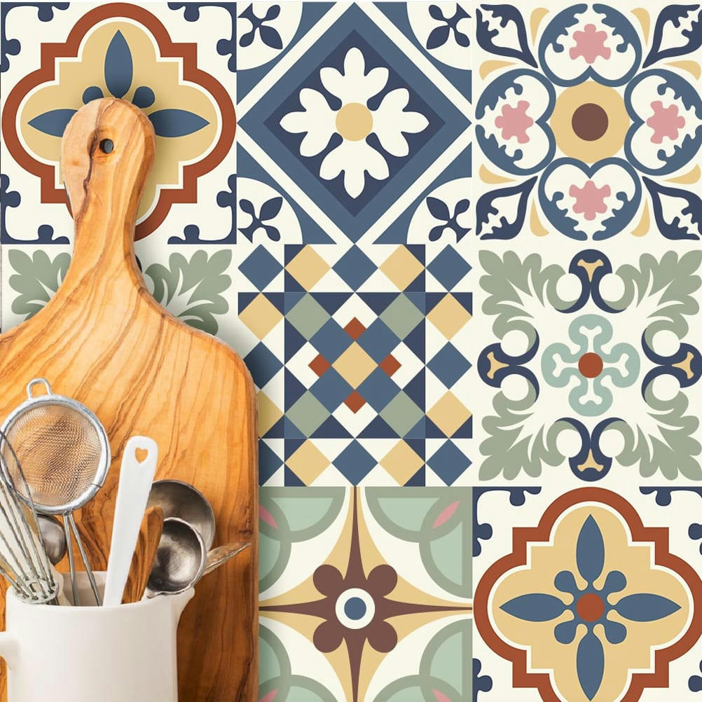 CARREAUX - 6 stickers à carreaux de ciment 15x15cm