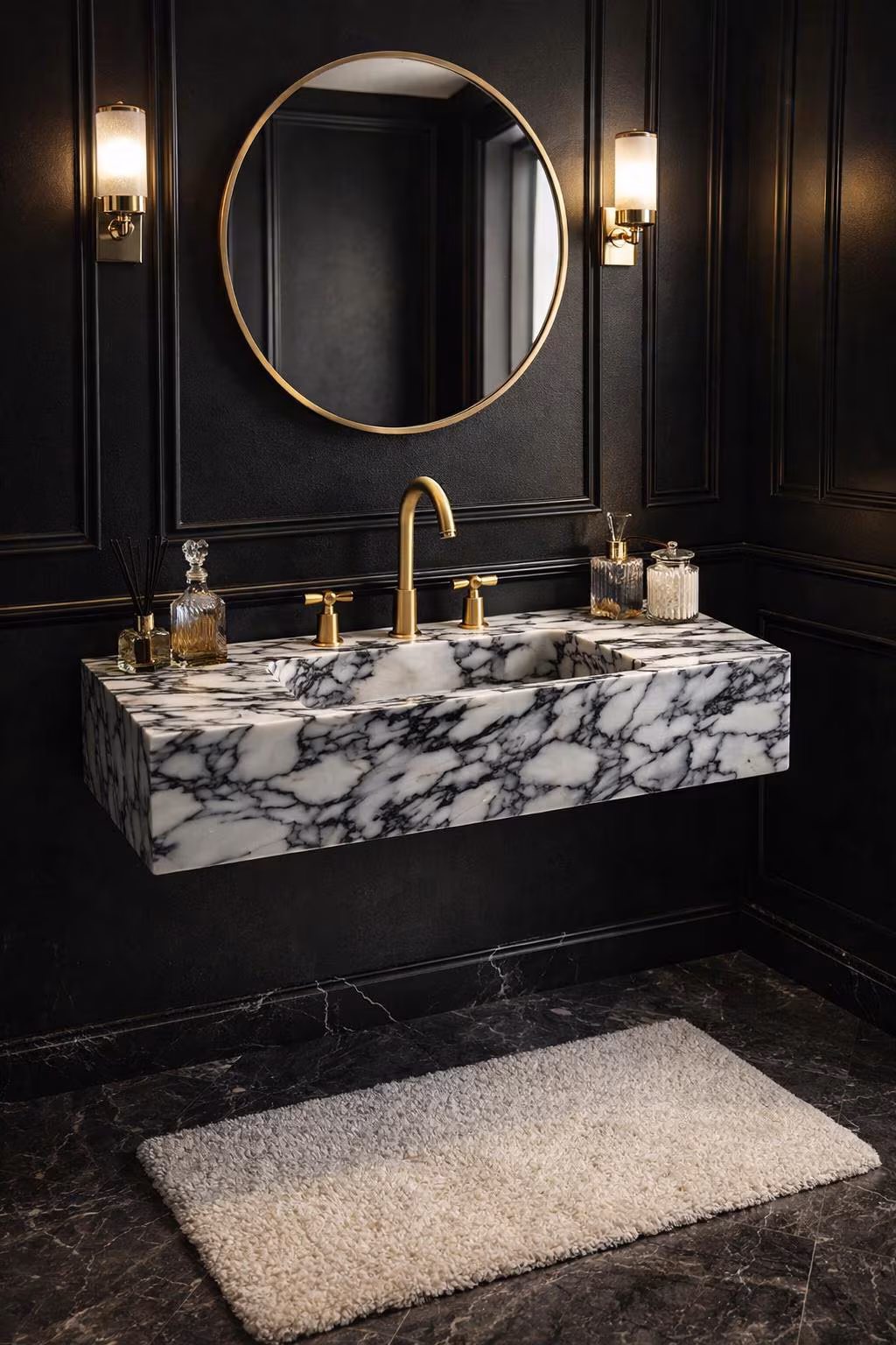 Luxury Calacatta Viola Marble Sink, Wall Mounted Handcarved Wash Basin, Bathroom Vanity