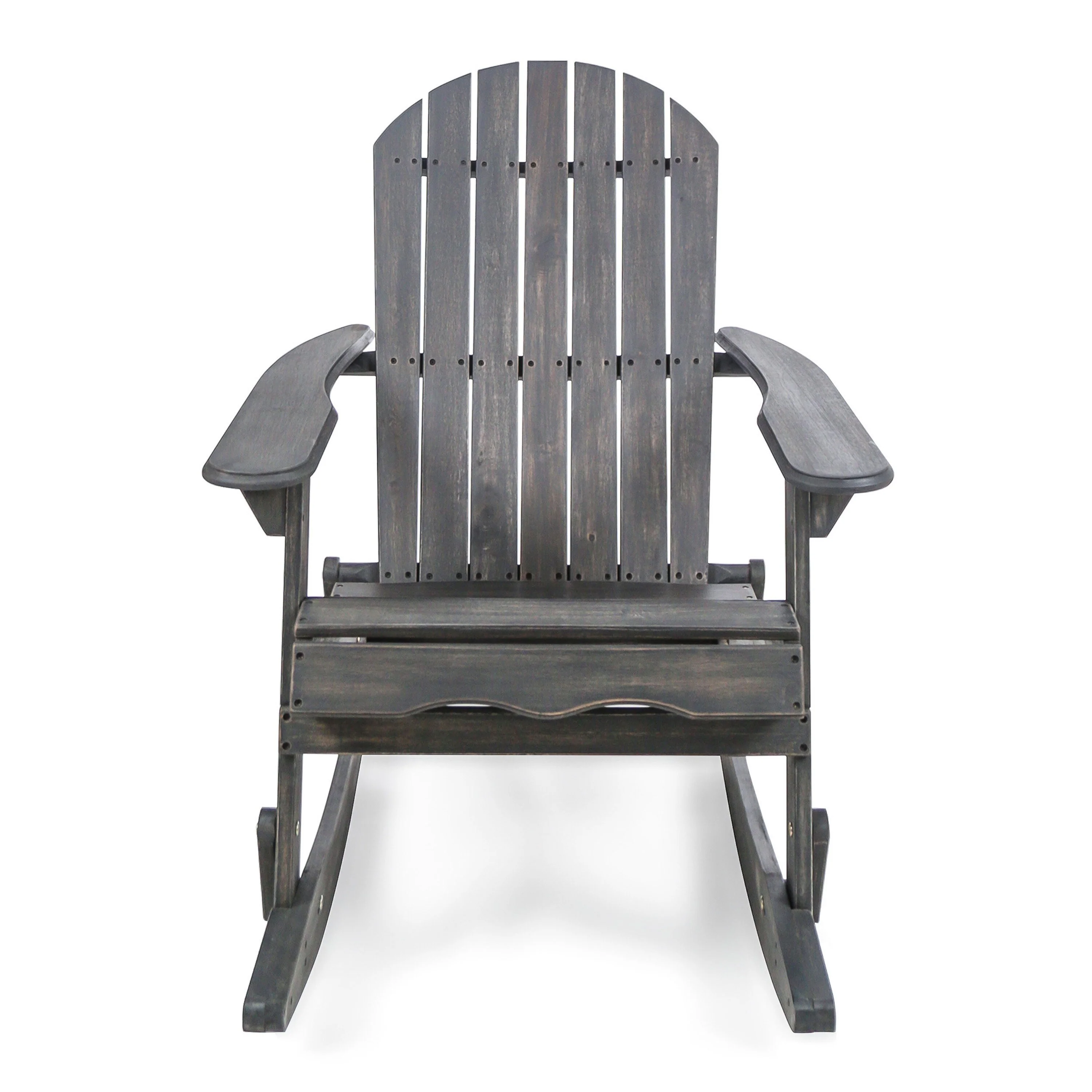 Outdoor Adirondack Rocking Chair, Slatted Back, Dark Gray Acacia Wood