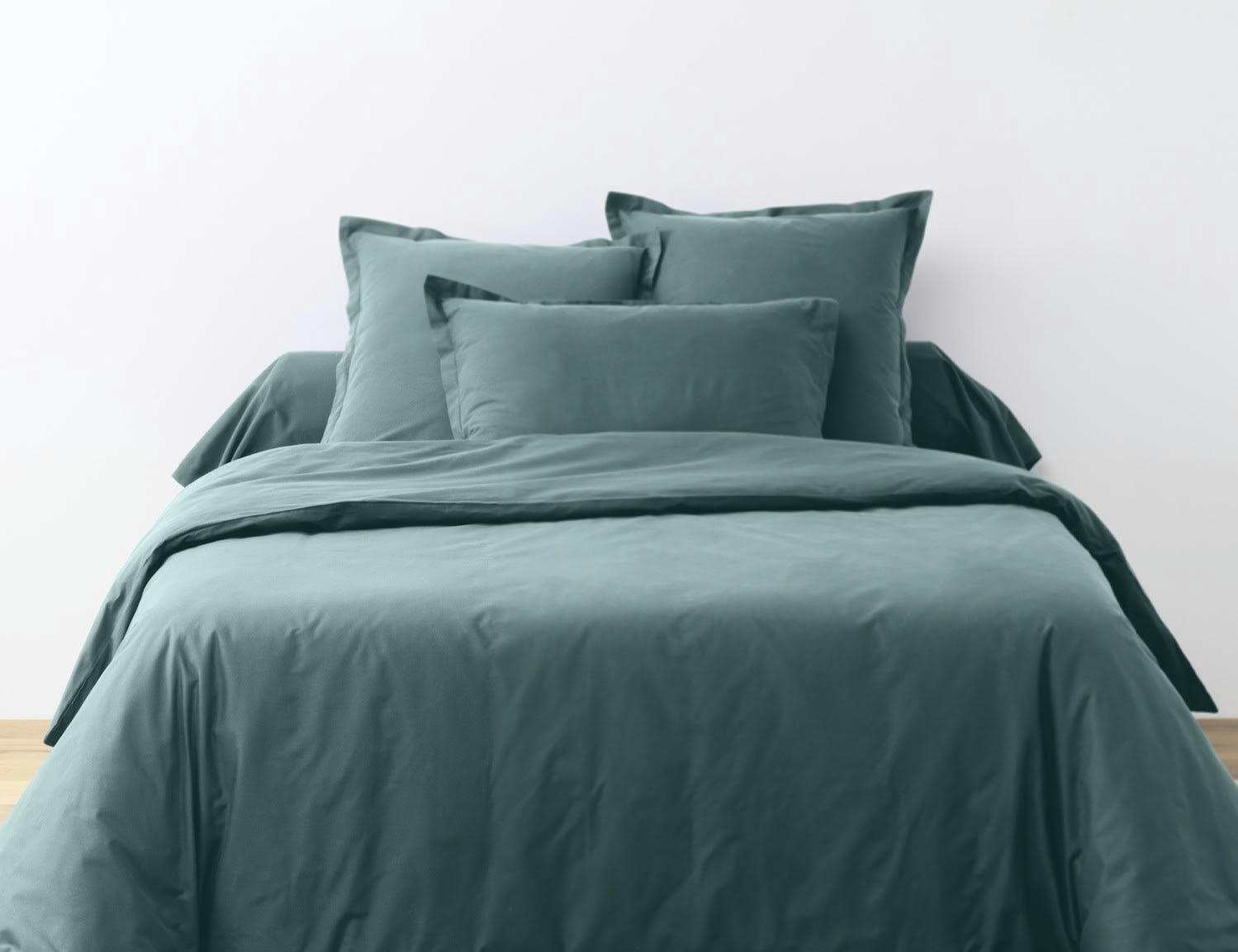 UNI BP - Parure housse de couette coton bleu 200x200 cm