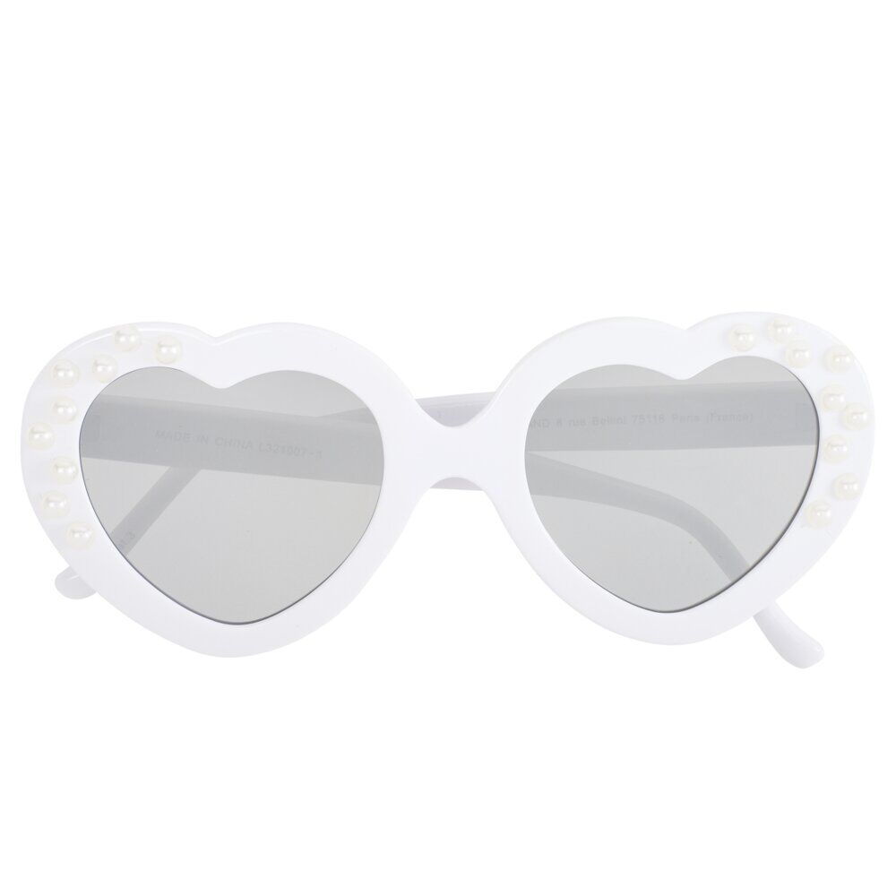 Lunettes soleil femme forme coeur blanc avec perles