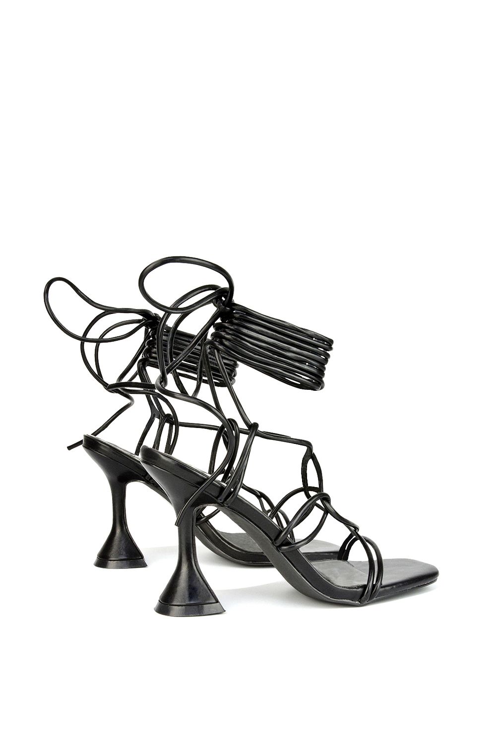 XY London Briar' Lace up Square Toe Sculptured Mid High Heels