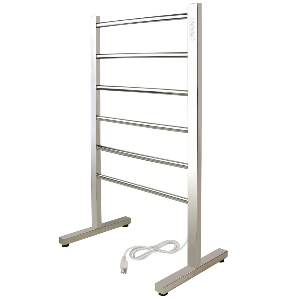 WarmlyYours Ibiza Freestanding Electric Towel Warmer, Polished Stainless Steel, 6-Bars