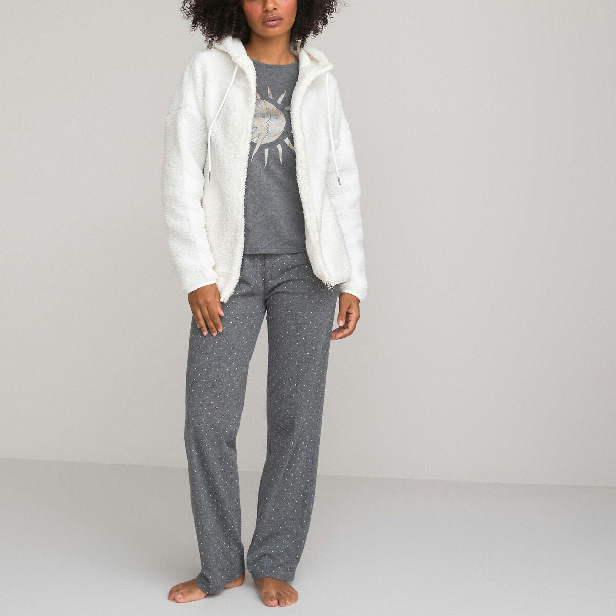 Pyjama 3 pièces, avec veste en maille polaire
