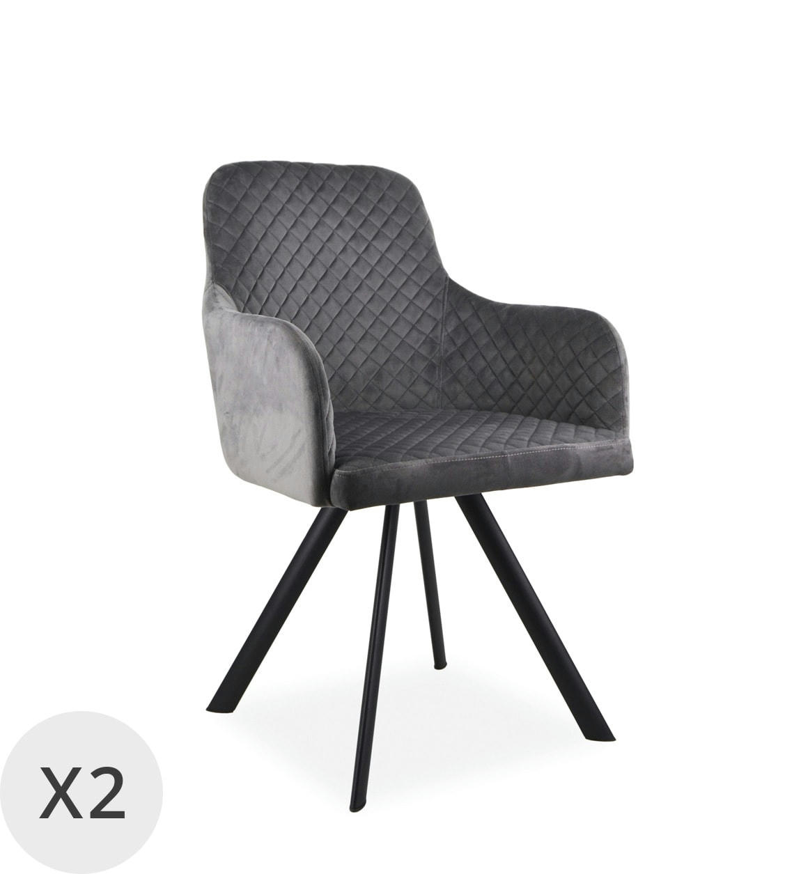 MELISSA - Set de 2 fauteuils tapissés en velours gris