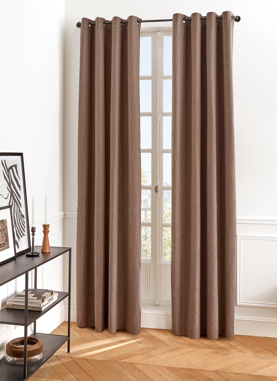 RIDEAU TAMISANT UNI TISSAGE CHEVRON TIAMO MARRON