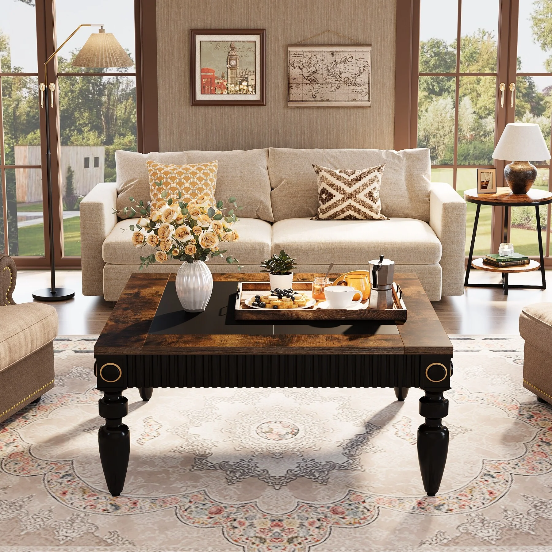 43 Inches Square Coffee Table Cocktail Accent Table for Living Room