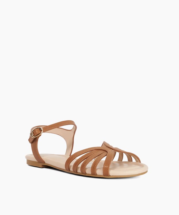 Lilou Tan - Leather Ankle Strap Open Toe Sandals