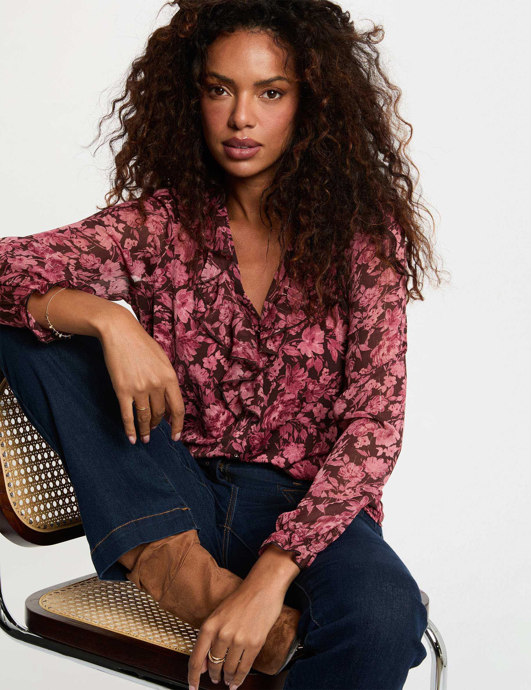 V-Neck Voile T-Shirt Bordeaux Women