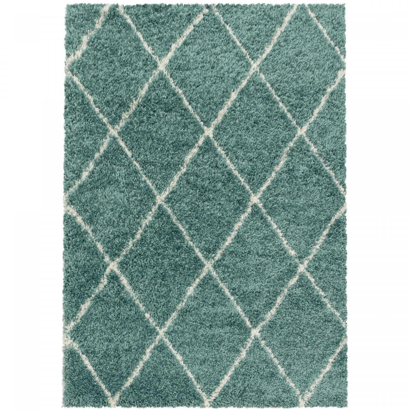 LOSANGES - Tapis de style géométrique turquoise et blanc 160x230cm