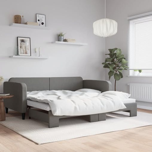 NNEVL Daybed with Trundle Dark Grey 90x190 cm Fabric