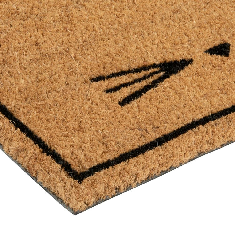 MUSTACHO - Paillasson en fibre de coco imprimé chat noir 45x27