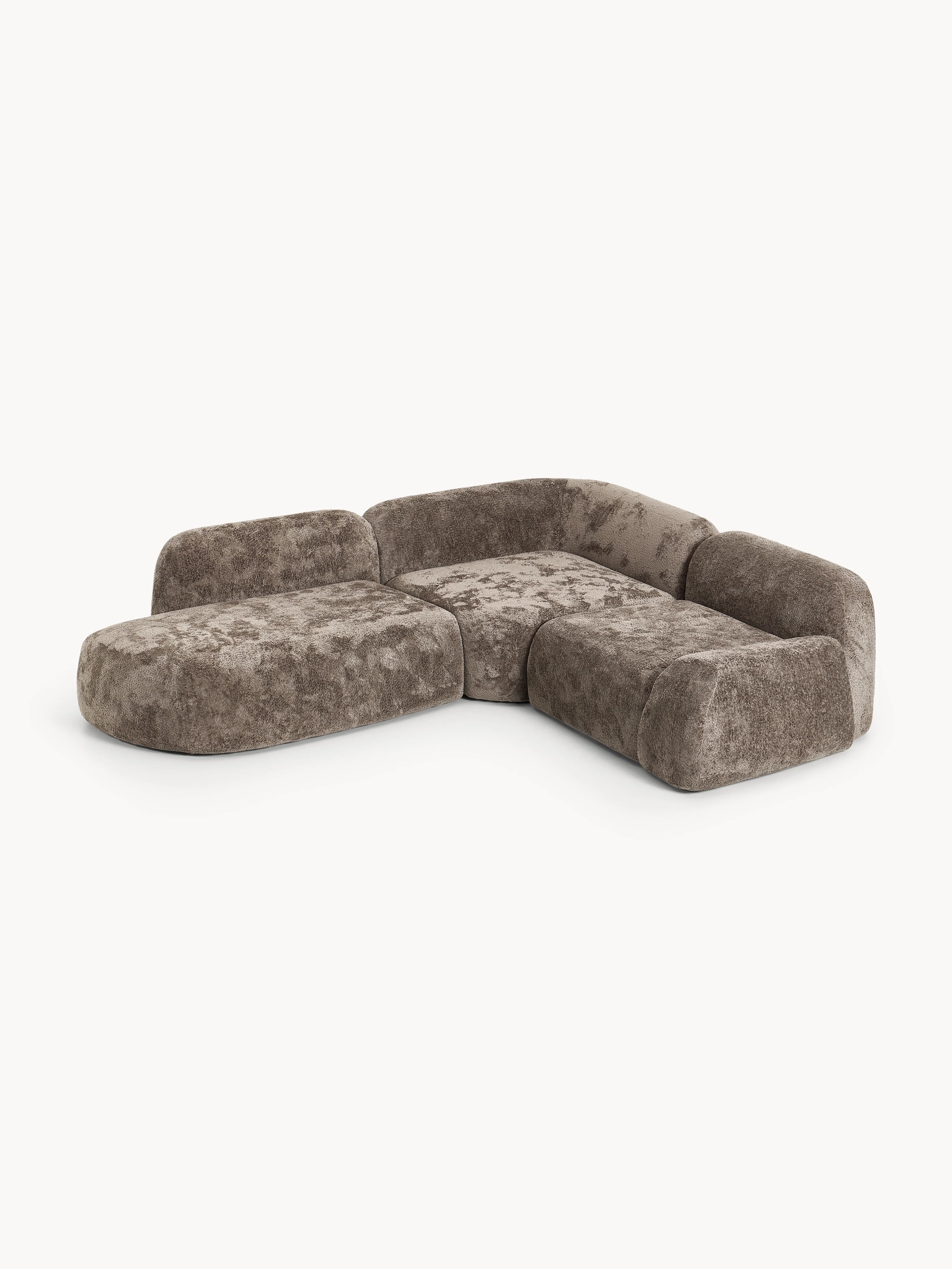 Modulares Ecksofa Wolke (4-Sitzer) aus Teddy-Bouclé mit Chaiselongue-Ende