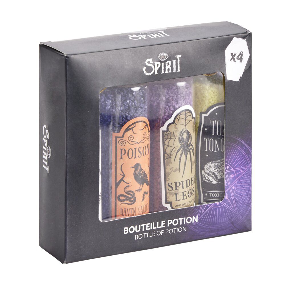 Décoration Halloween à poser Spirit bouteille potion x4 en verre Ø3xH10cm
