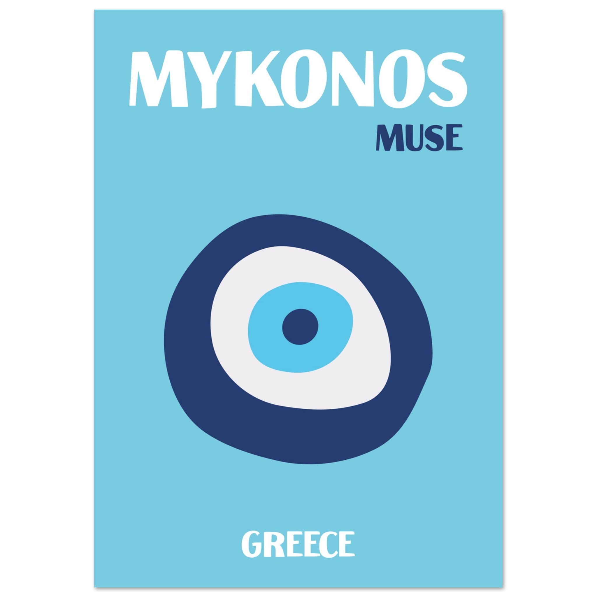 Artfulprints Poster Griekenland - Mykonos  - A4 21x29.7 cm - Blauw