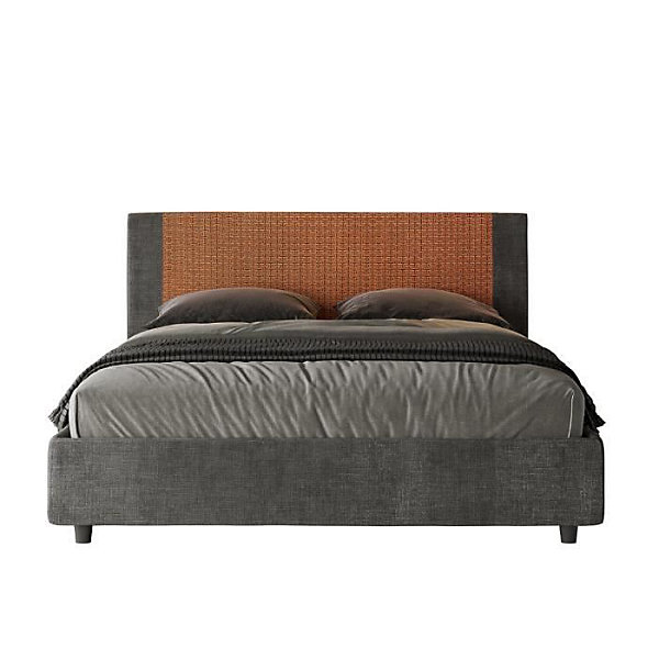 Lit avec sommier rembourré 160x200 tissu Labirinto 04 orange Rosal