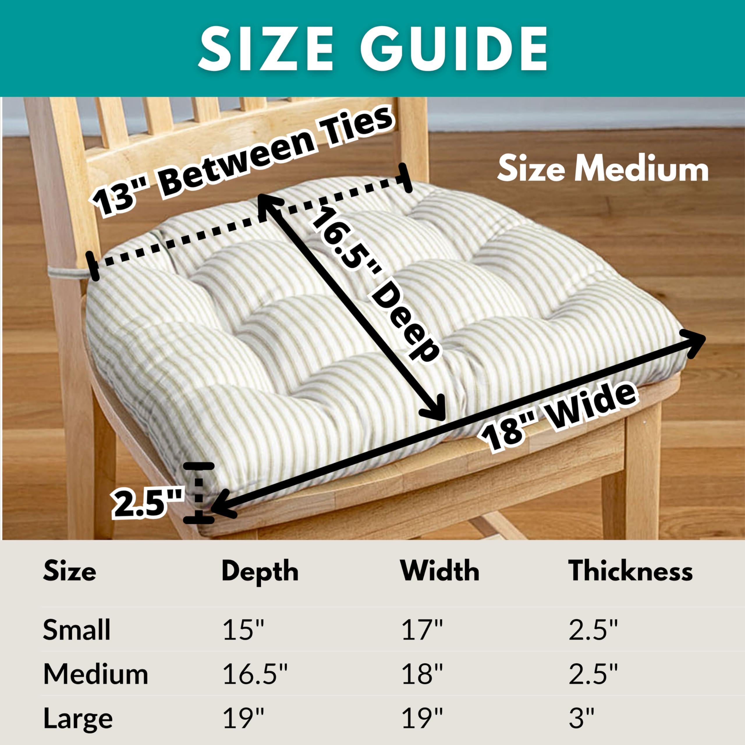 U-Shaped Cotton Dining Chair Cushions with Ties - Comfortable Machine Washable Cushion, Made in USA