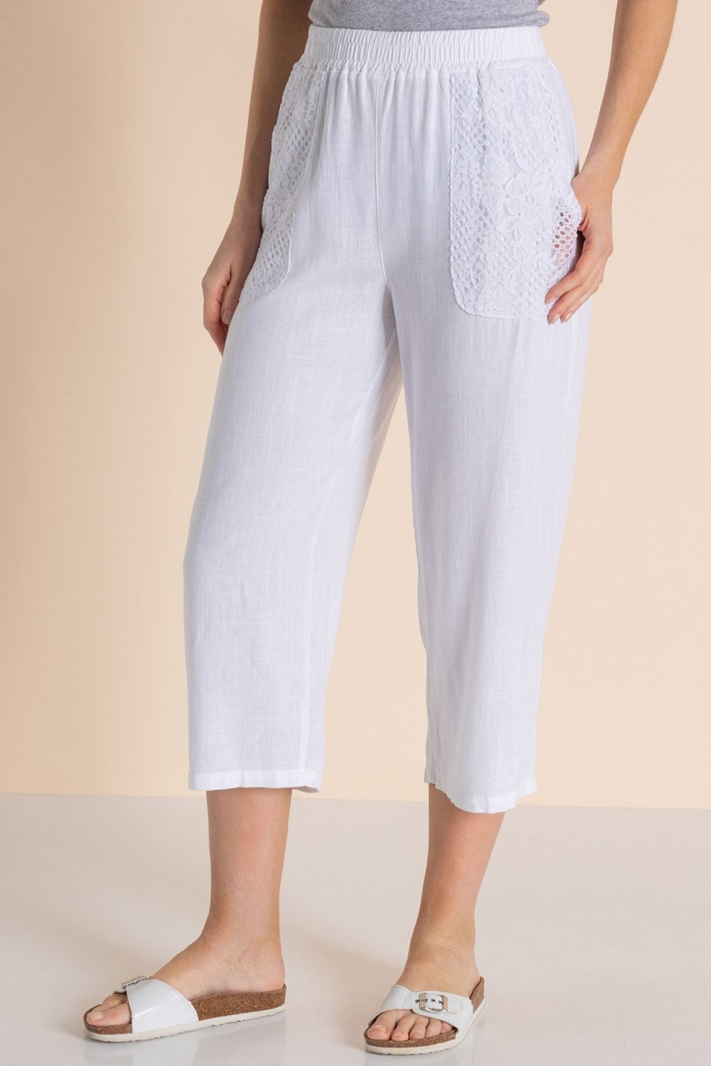 Klass. Wide Leg Linen Blend Cropped Trousers