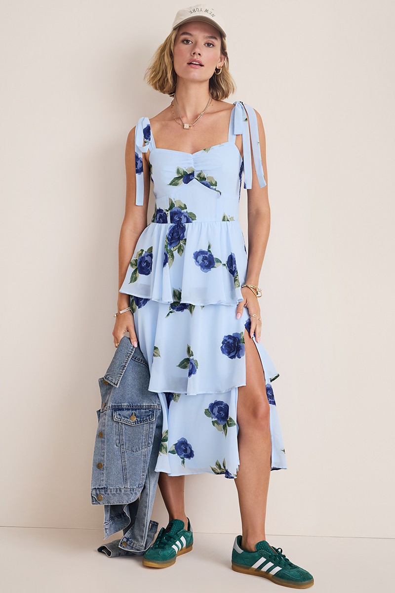 Cindy Floral Tiered Midi Dress