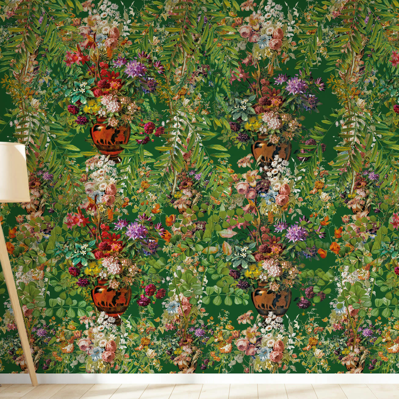- Papier peint motifs fleurs feuillage vert 255x260cm