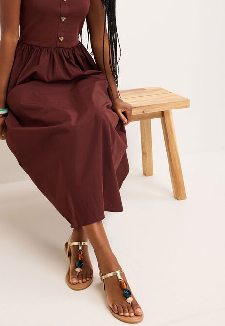 Womens Gold Beaded Toe Post Sandals