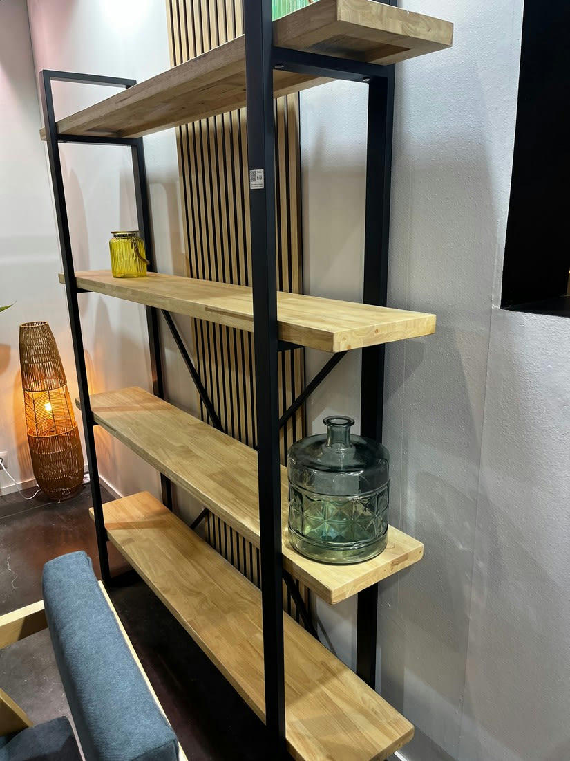 MATAKI - Étagère haute bois clair et acier noir