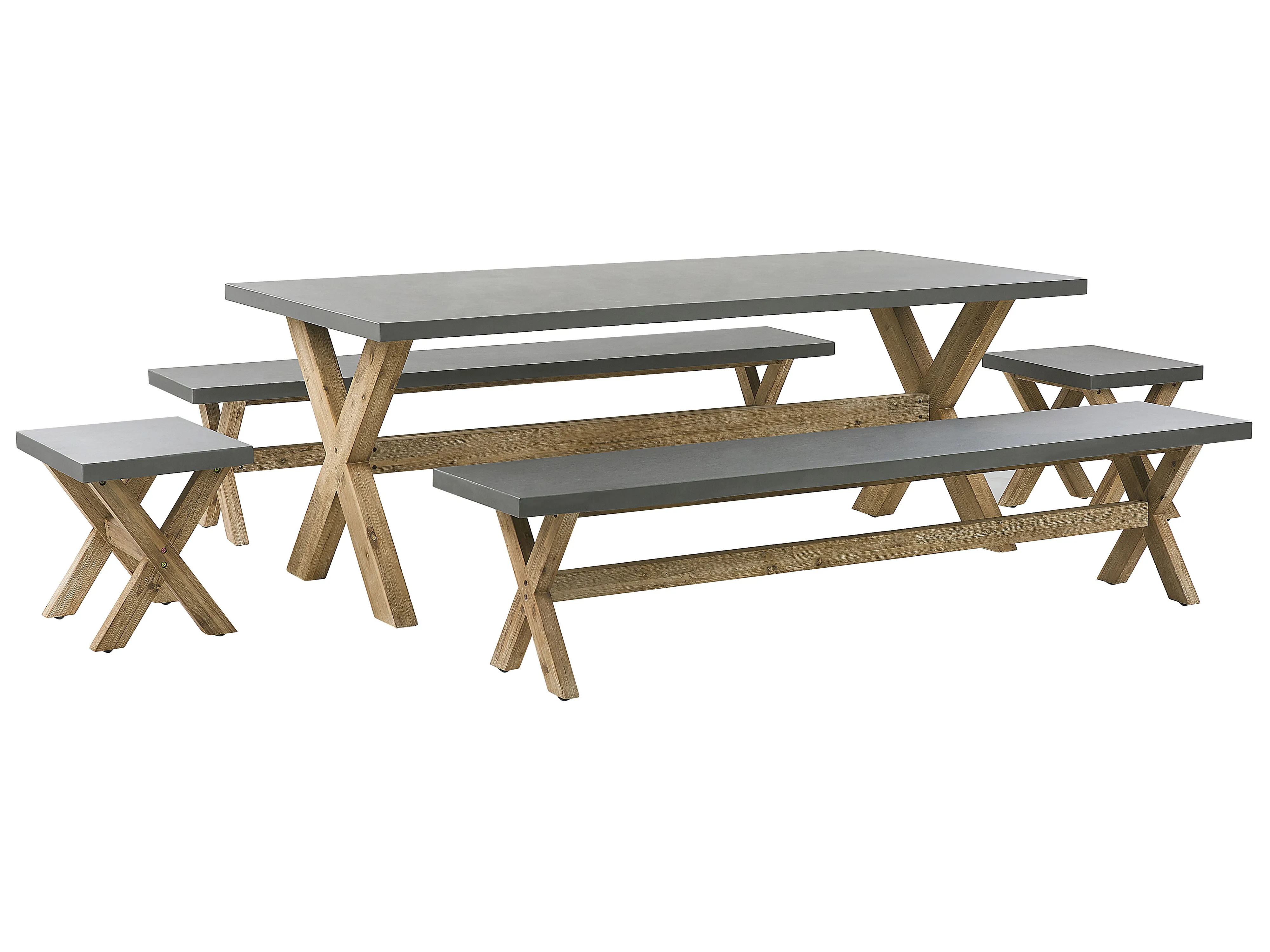 Garden Dining Set with Benches 6 Seater OLBIA Concrete Grey
