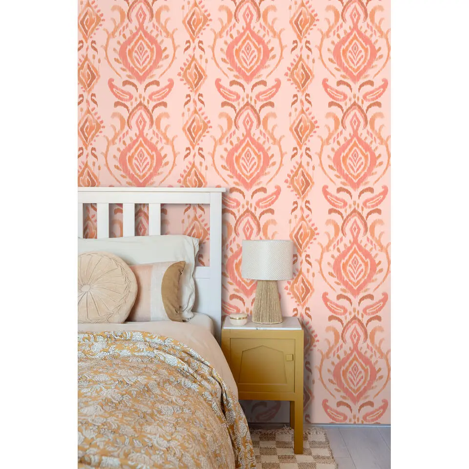 ESTAhome behang ornamenten roze en oranje - 50 x 900 cm