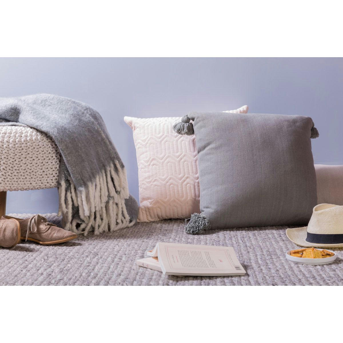 LALY - Housse de coussin gris bleu en coton 50 x 50 cm